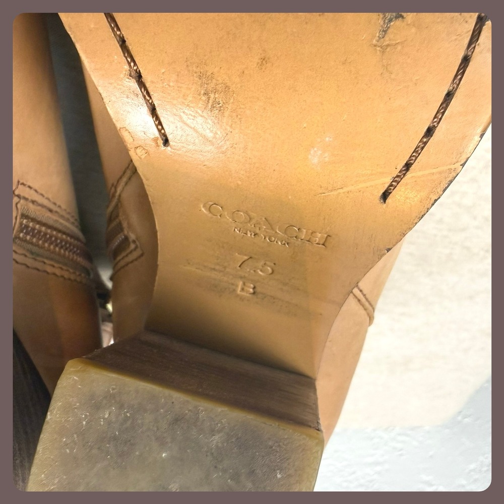 Coach Tan Leather Side Zip Block Heel Ankle Booties Women's Size 7.5‎ - Picture 9 of 16